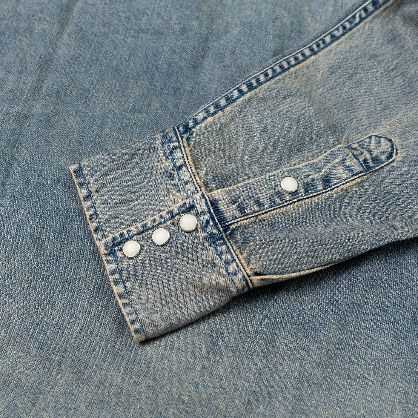 JiaQi Forever Vintage - Inspired Heavy Washed Denim Shirt with Multiple Distressed Holes