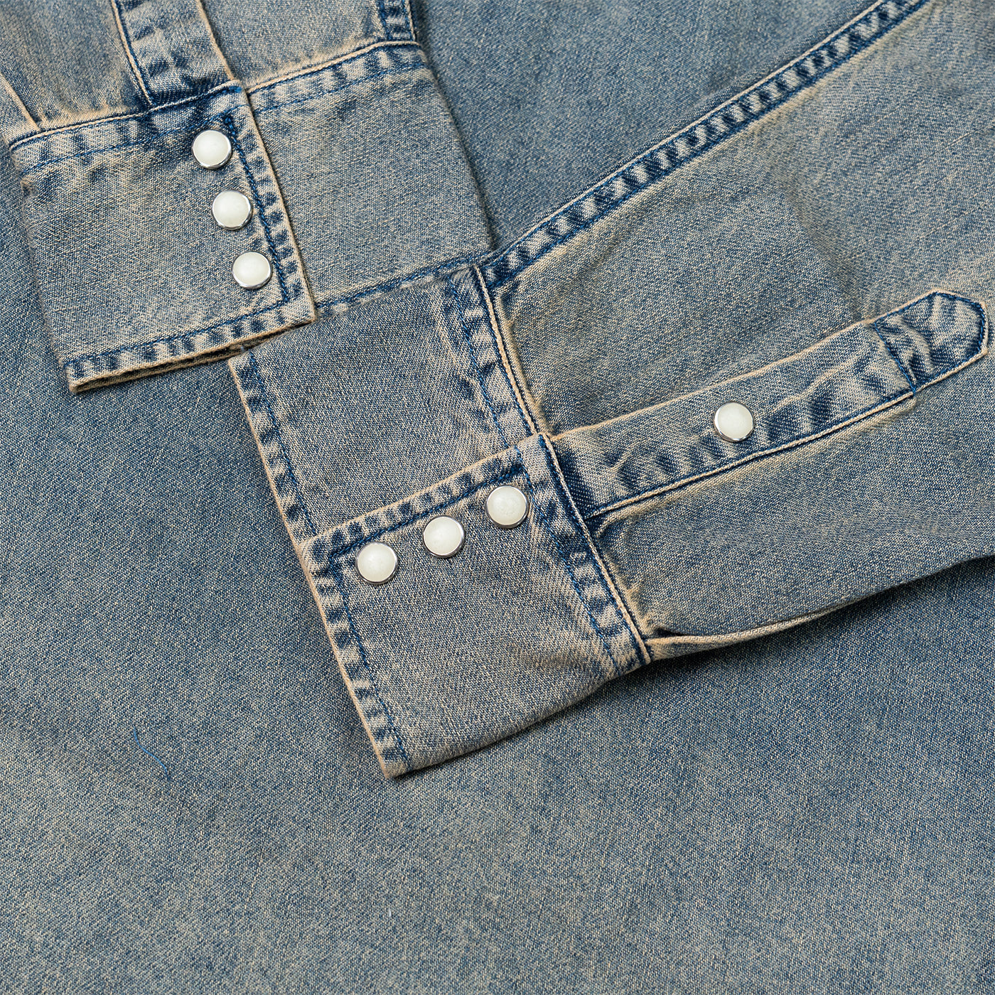 JiaQi Forever Vintage - Inspired Heavy Washed Denim Shirt with Multiple Distressed Holes