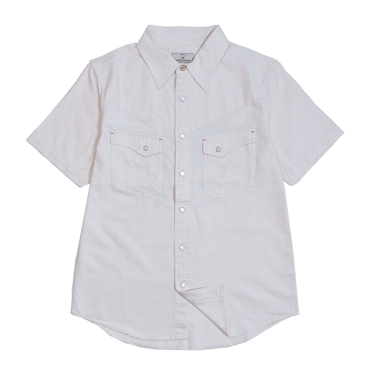 JiaQi Forever Premium Embroidery Raw Cotton Denim Short-Sleeve Shirt